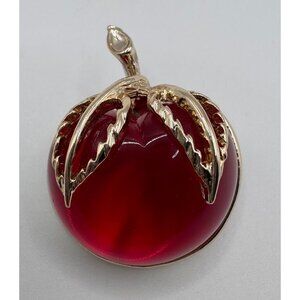 Vintage Sarah Coventry Apple Brooch – Red Lucite – Gold Tone – Signed